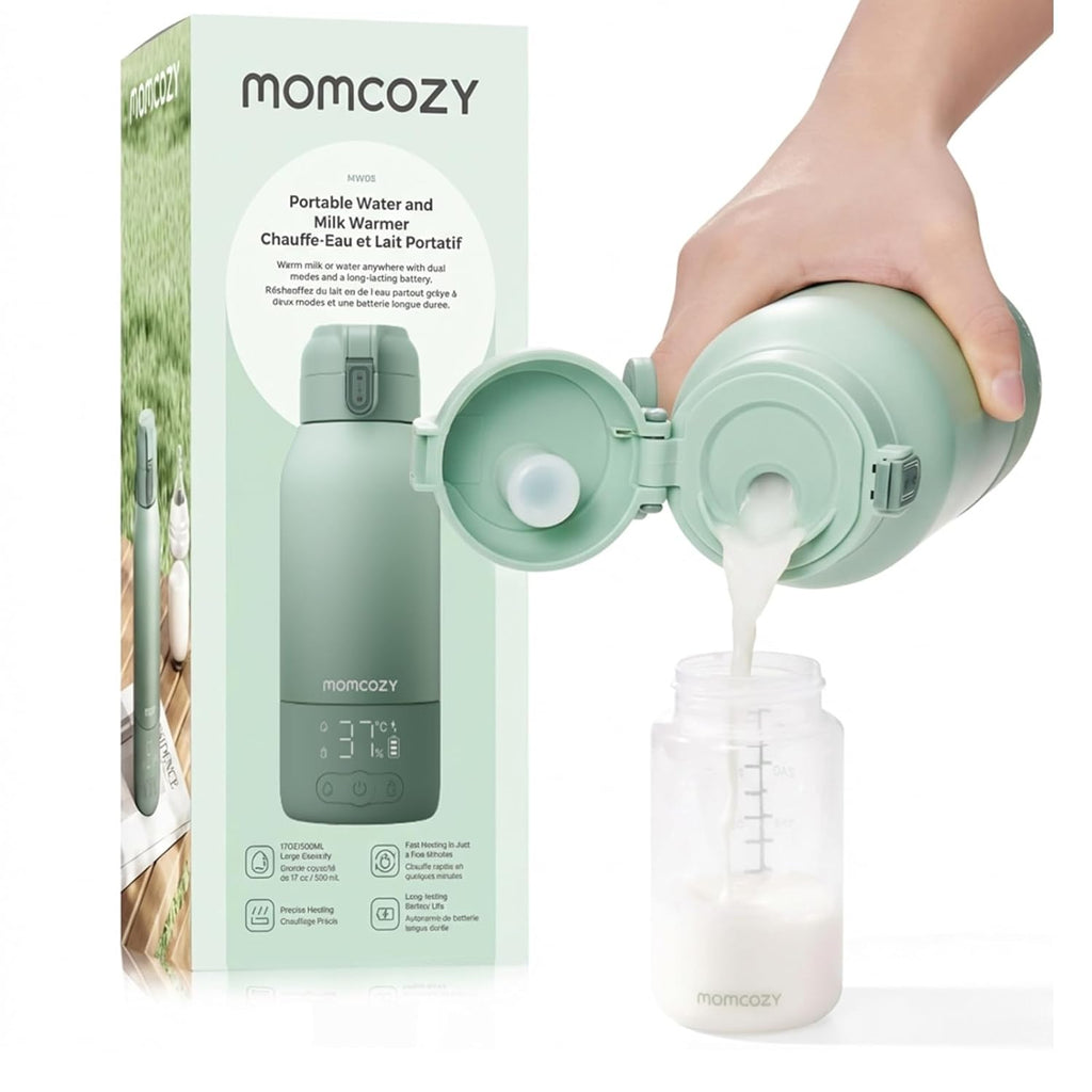 Momcozy MW05 Tragbarer Baby-Flaschenwärmer, 500 ml, 3200 mAh Akku, Mobiler Flaschenwärmer mit Temperaturregelung, Grün