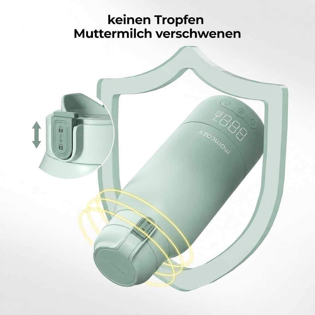 Momcozy MW05 Tragbarer Baby-Flaschenwärmer, 500 ml, 3200 mAh Akku, Mobiler Flaschenwärmer mit Temperaturregelung, Grün