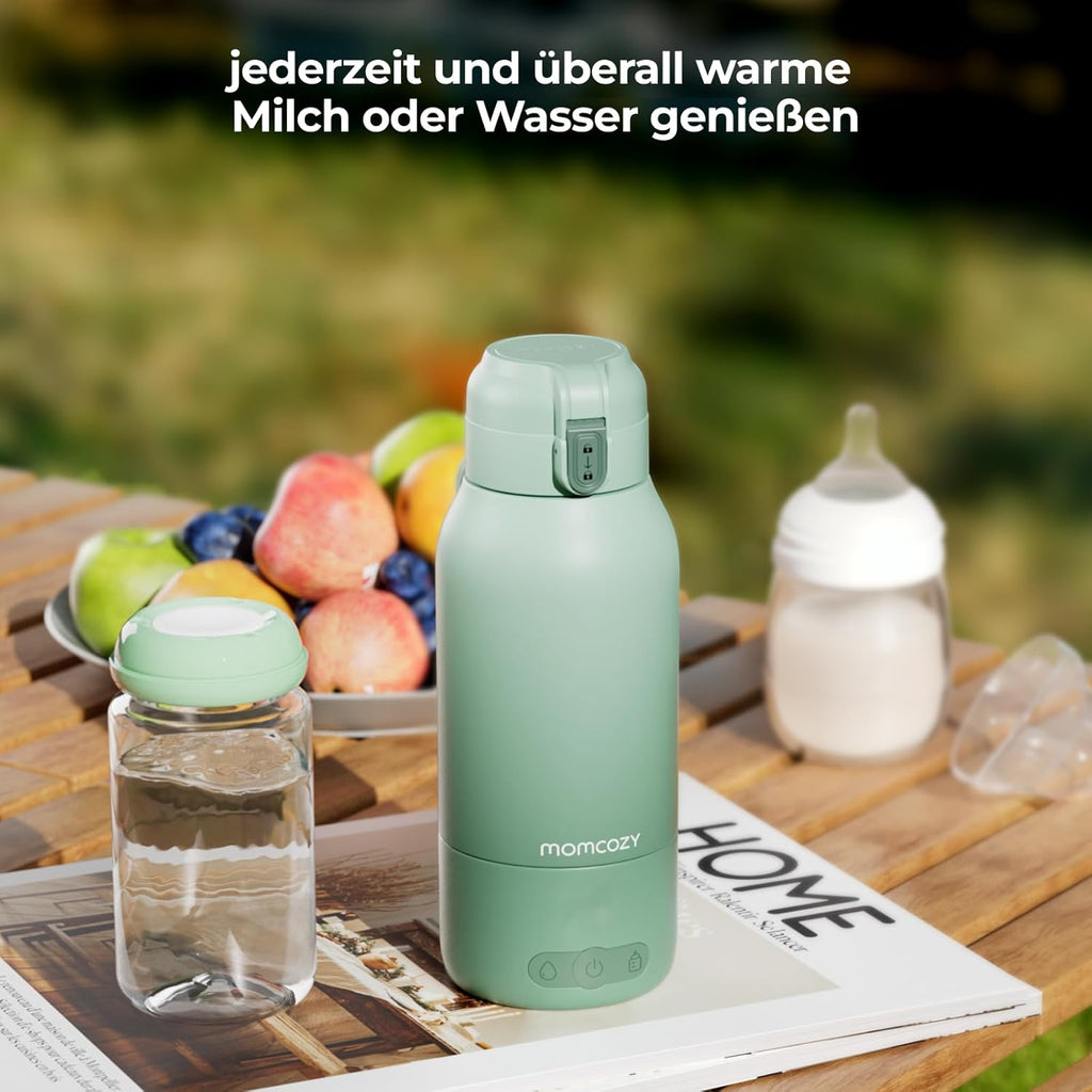 Momcozy MW05 Tragbarer Baby-Flaschenwärmer, 500 ml, 3200 mAh Akku, Mobiler Flaschenwärmer mit Temperaturregelung, Grün