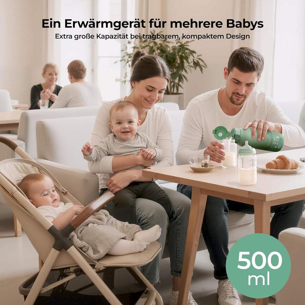 Momcozy MW05 Tragbarer Baby-Flaschenwärmer, 500 ml, 3200 mAh Akku, Mobiler Flaschenwärmer mit Temperaturregelung, Grün