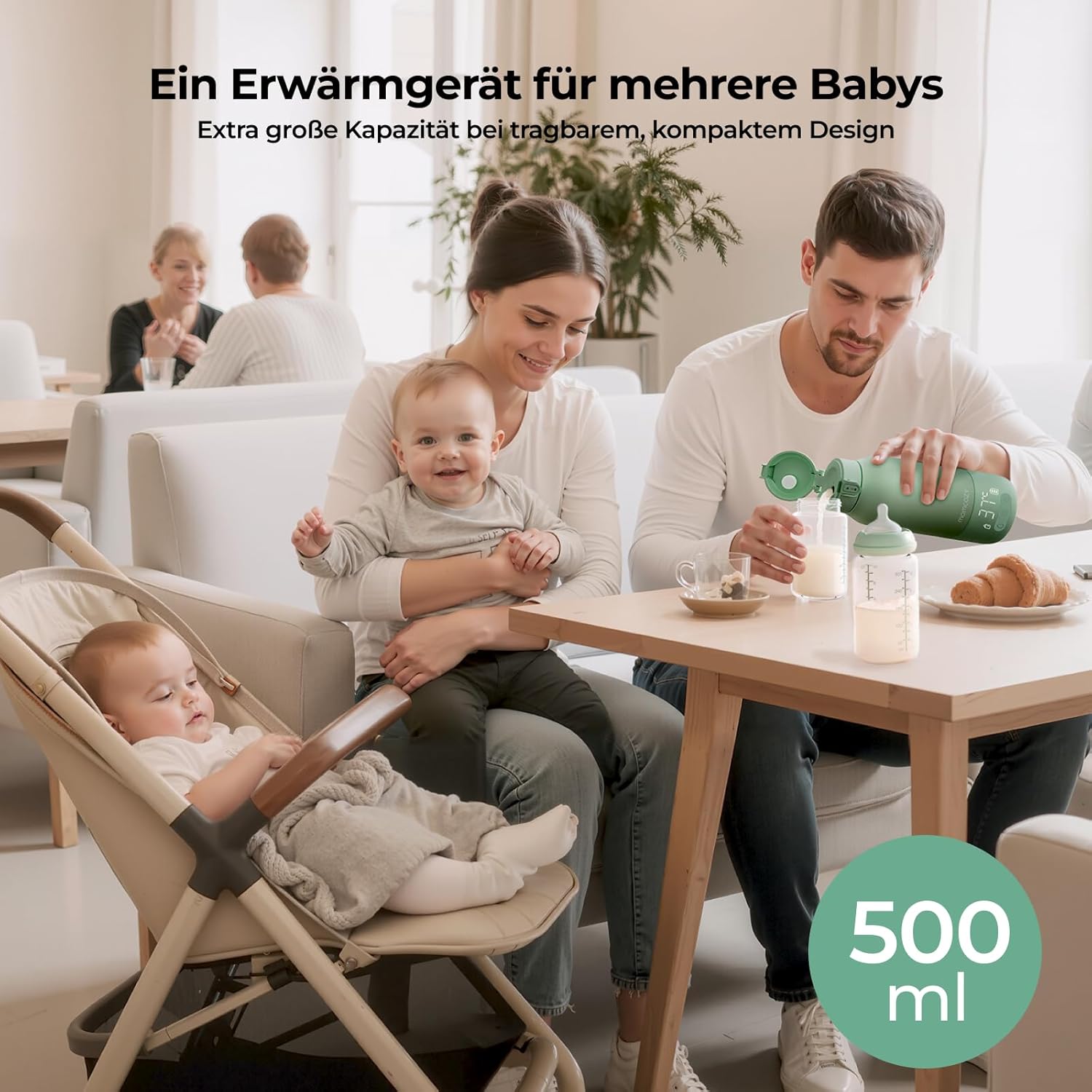 Momcozy MW05 Tragbarer Baby-Flaschenwärmer, 500 ml, 3200 mAh Akku, Mobiler Flaschenwärmer mit Temperaturregelung, Grün