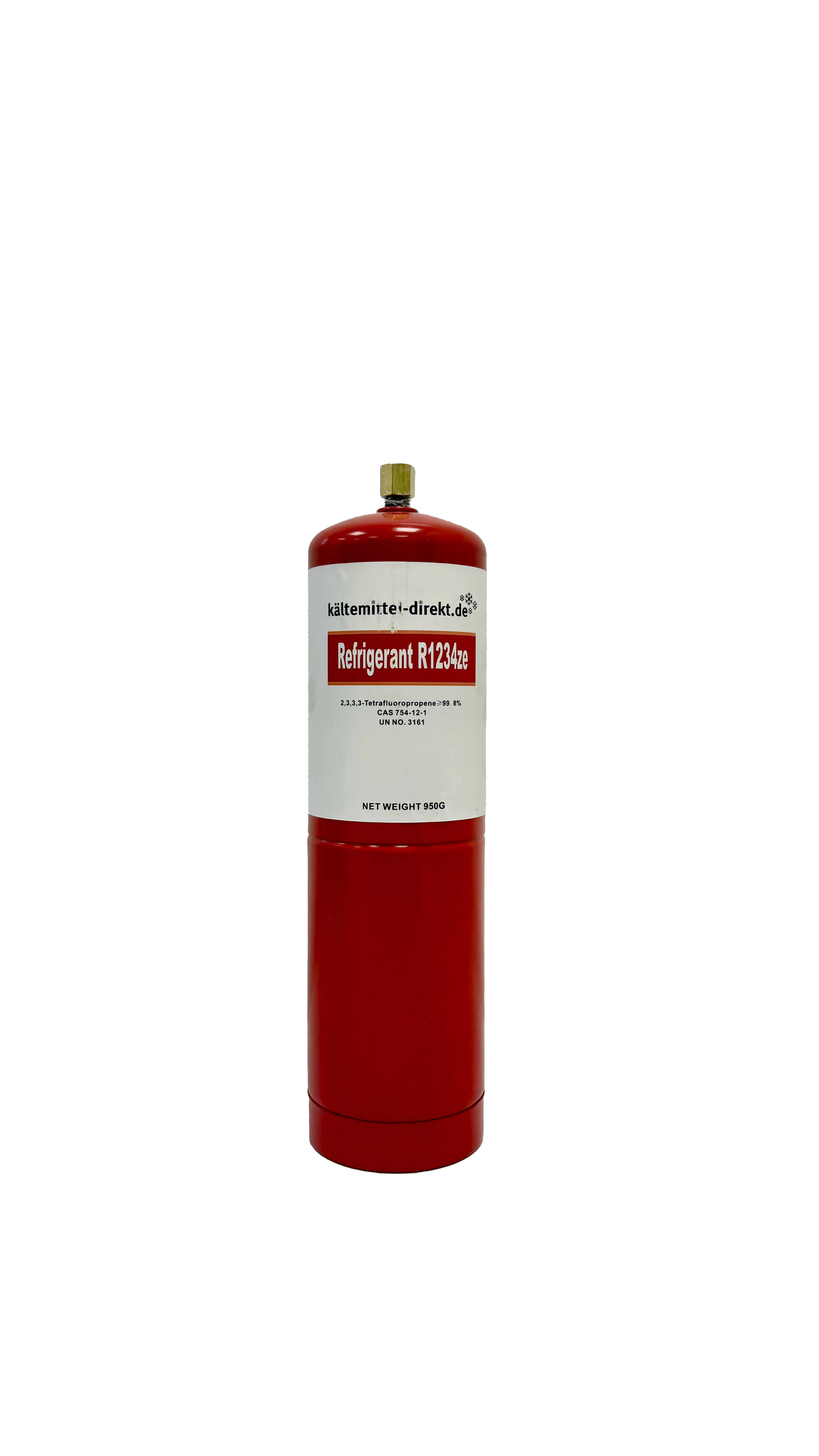 R-1234ze Kältemittel 950 g Kaufflasche Stahl – 1/4" ACME, HFO niedriges GWP, entflammbar