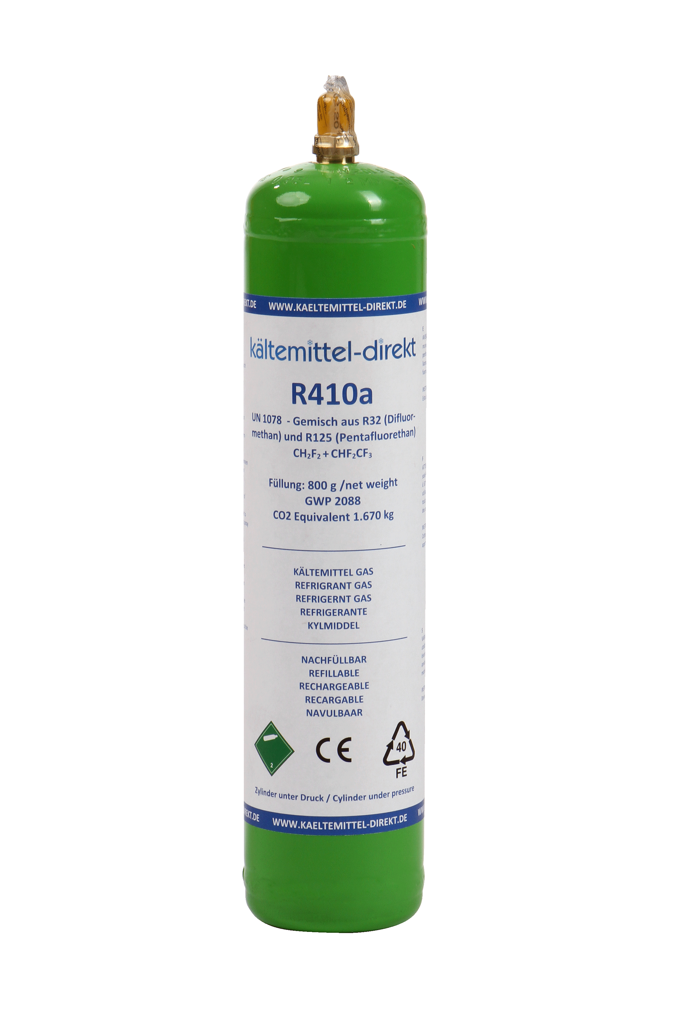 R-410A Kältemittel 800g – Einwegflasche, Nachfüllung Kältetechnik
