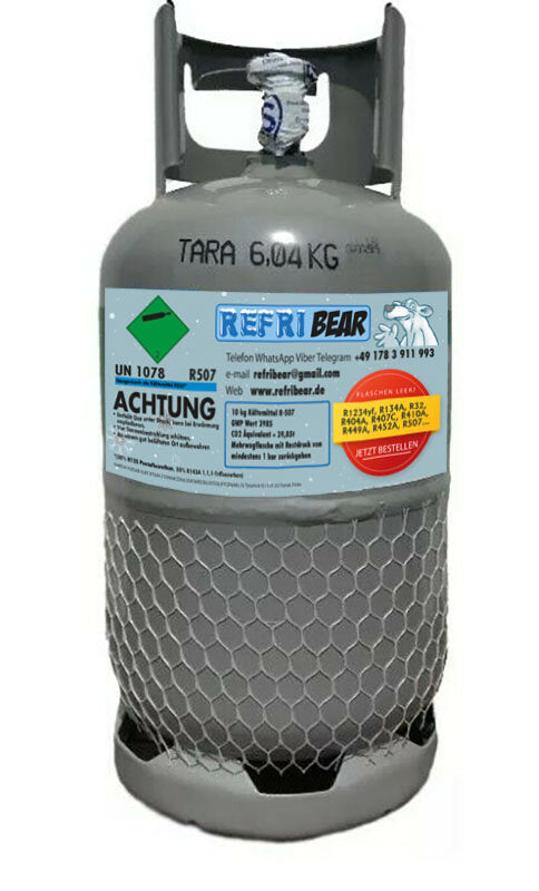 R-507 Kältemittel 10 kg – Eigentumsflasche Mehrweg Stahl, HVAC Klima Kältetechnik